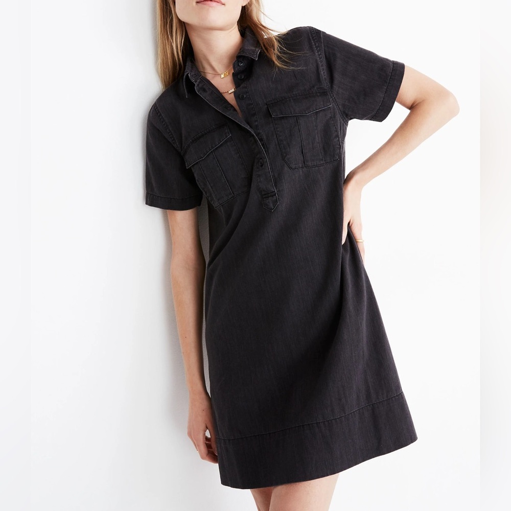 Madewell Denim Short-Sleeve Popover Shirtdress in Lunar Wash - Size L